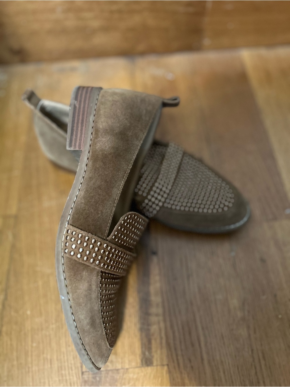 Crown Vintage Brown Suede Studded Women's Loafers